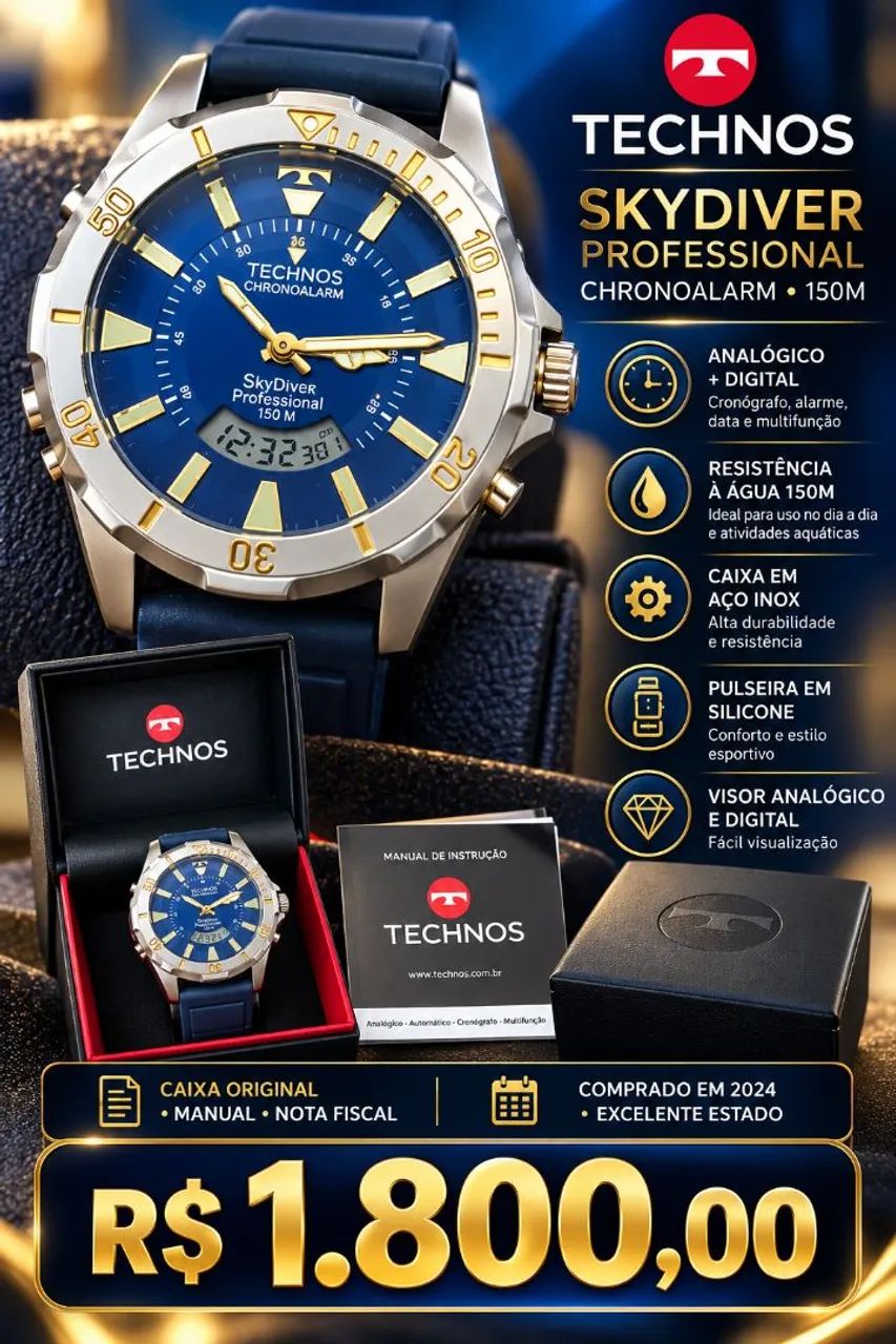 Magnífico relógio technos NOVO COM NF-E 