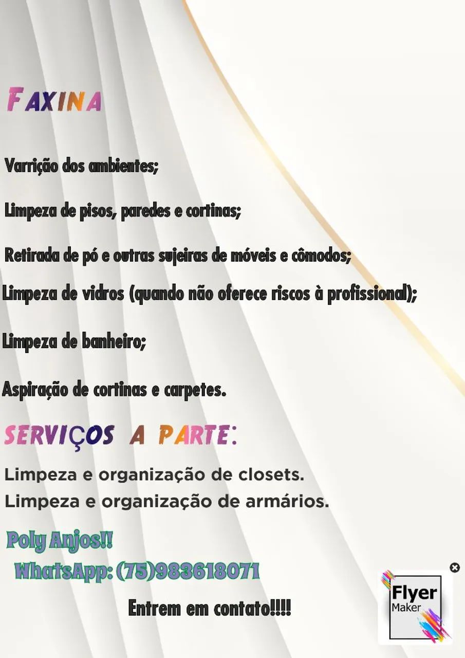 Faxina, babá, cuidadora de idosos