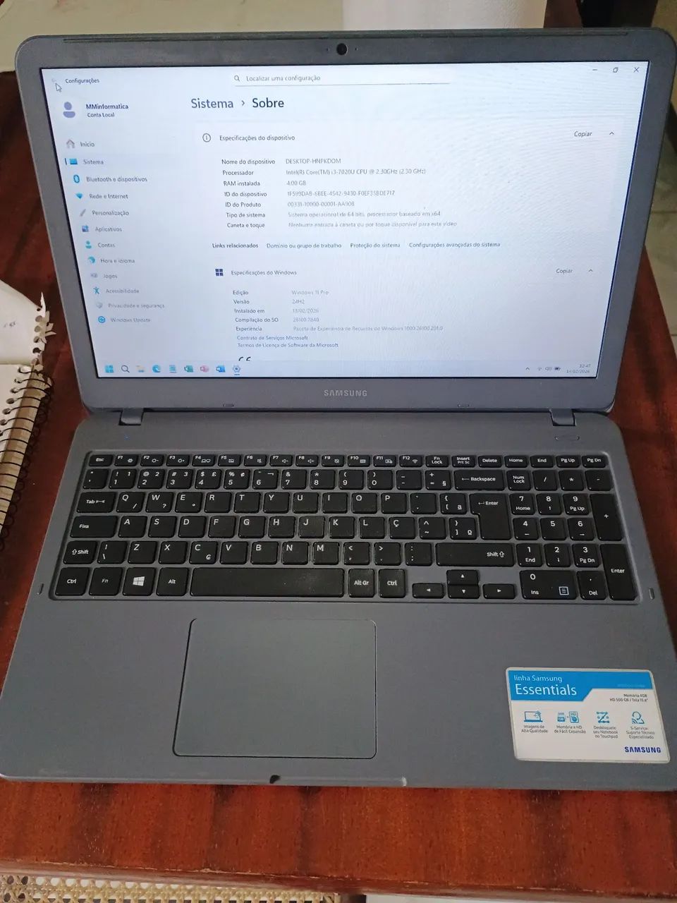 Notebook Samsung Essentials  **A OPÇÃO 6 X SEM JUROS NÃO E VALIDA** E DO OLX, NÃO E MINHA.