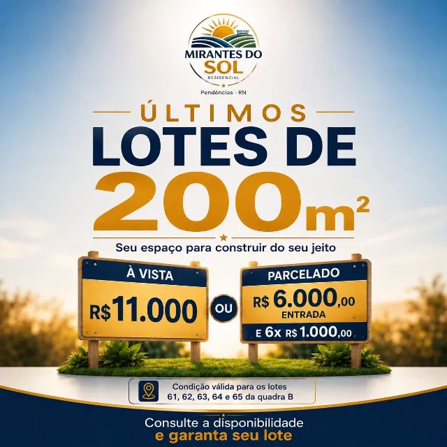 Últimos lotes com 200m2 - Pendências/RN
