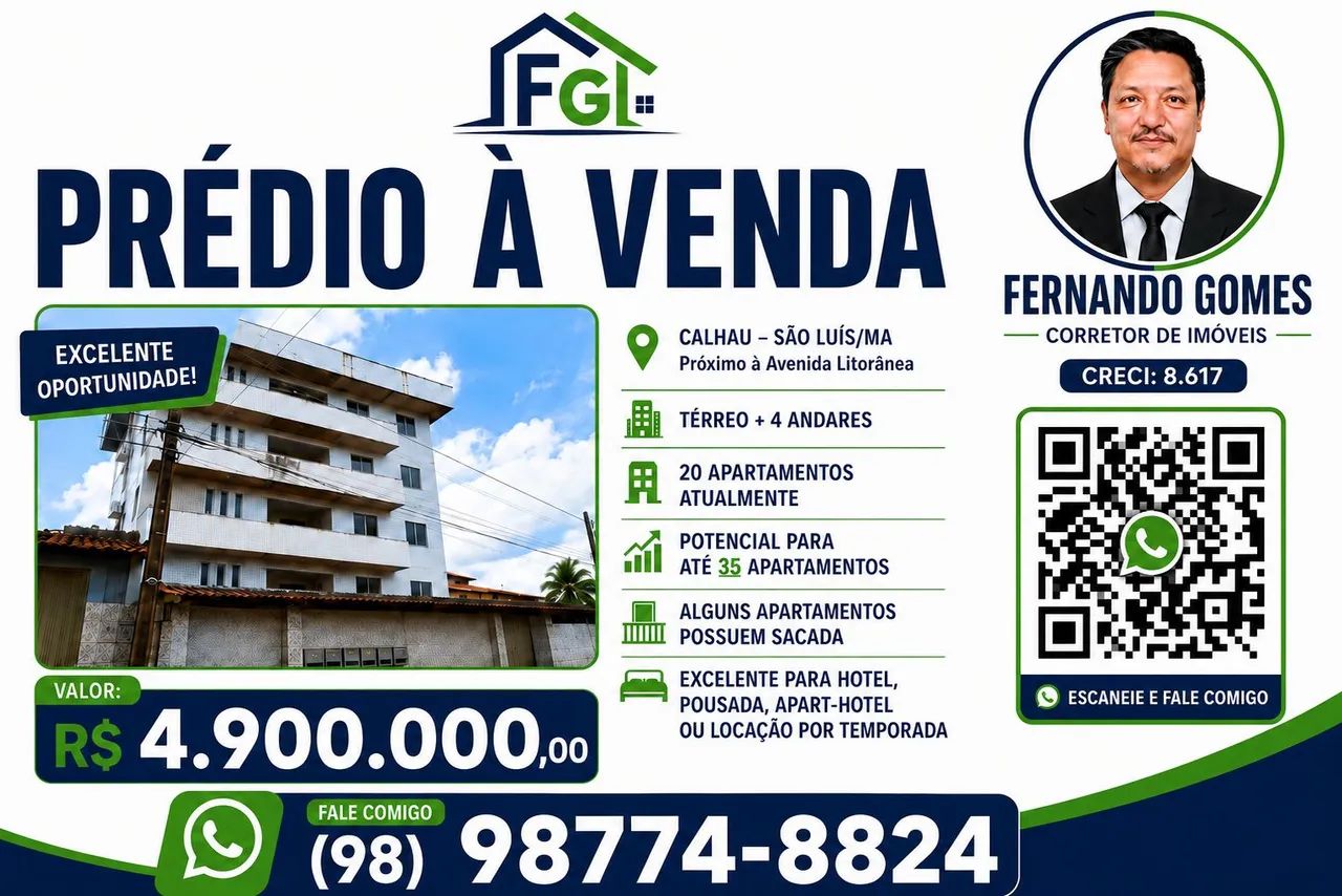 VENDO PREDIO COMERCIAL EM SÃO LUÍS/MA, PRÓPRIO PARA HOTEIS E POUSADAS 