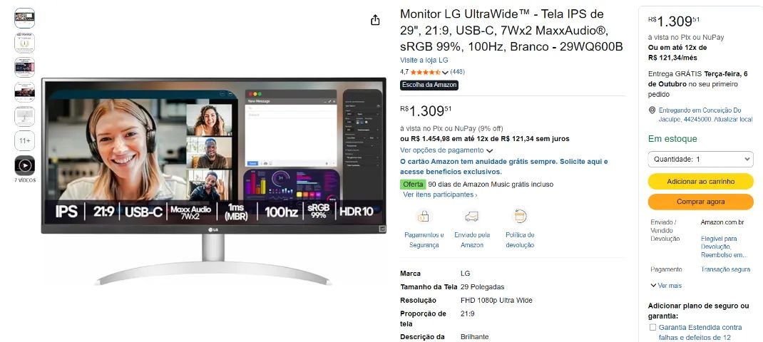 Monitor LG 29 POLEGADAS ULTRA WIDE - CONSERVADO E 100% FUNCIONAL - Foto 2