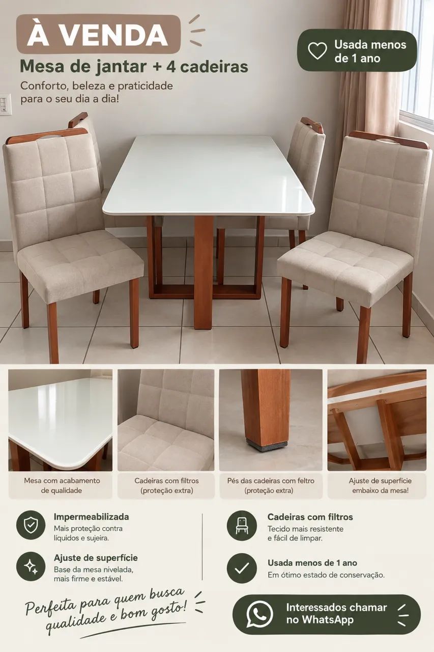 MESA DE JANTAE COM QUATRO CADEIRAS IMPERMEABILIZADAS 