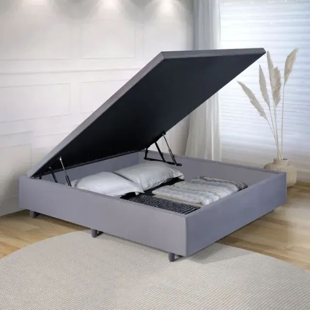  Cama Base Box Baú Viúva Cinza Crômio
