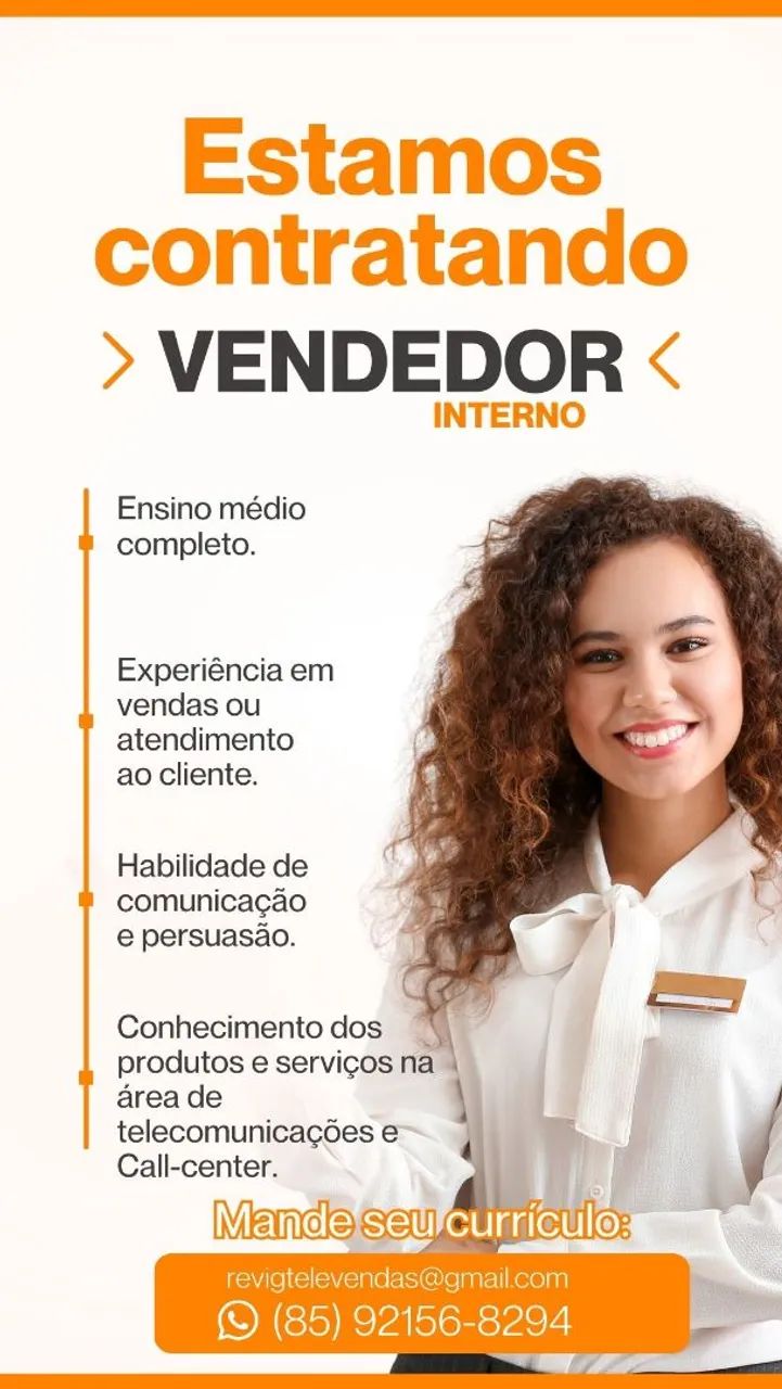 Vagas para vendas internas 