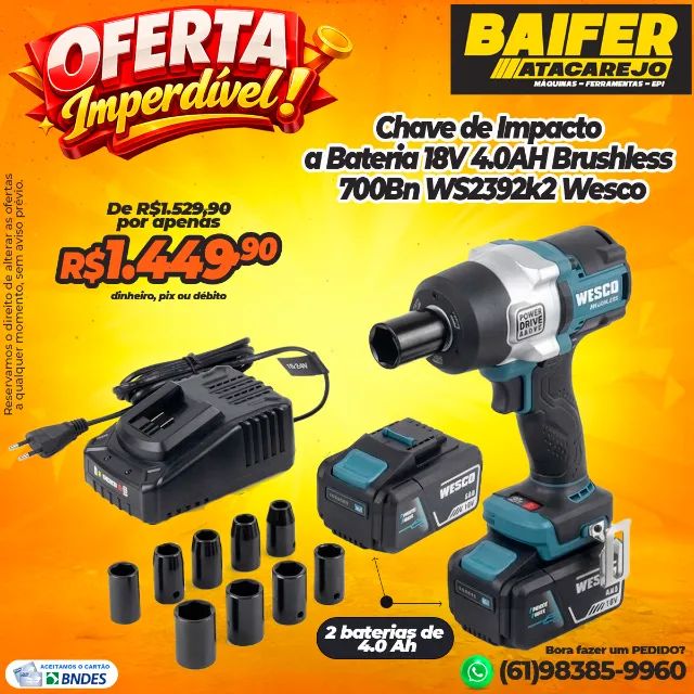 Chave de Impacto 18V a Bateria 4.0AH Brushless 700Bn WS2392k2