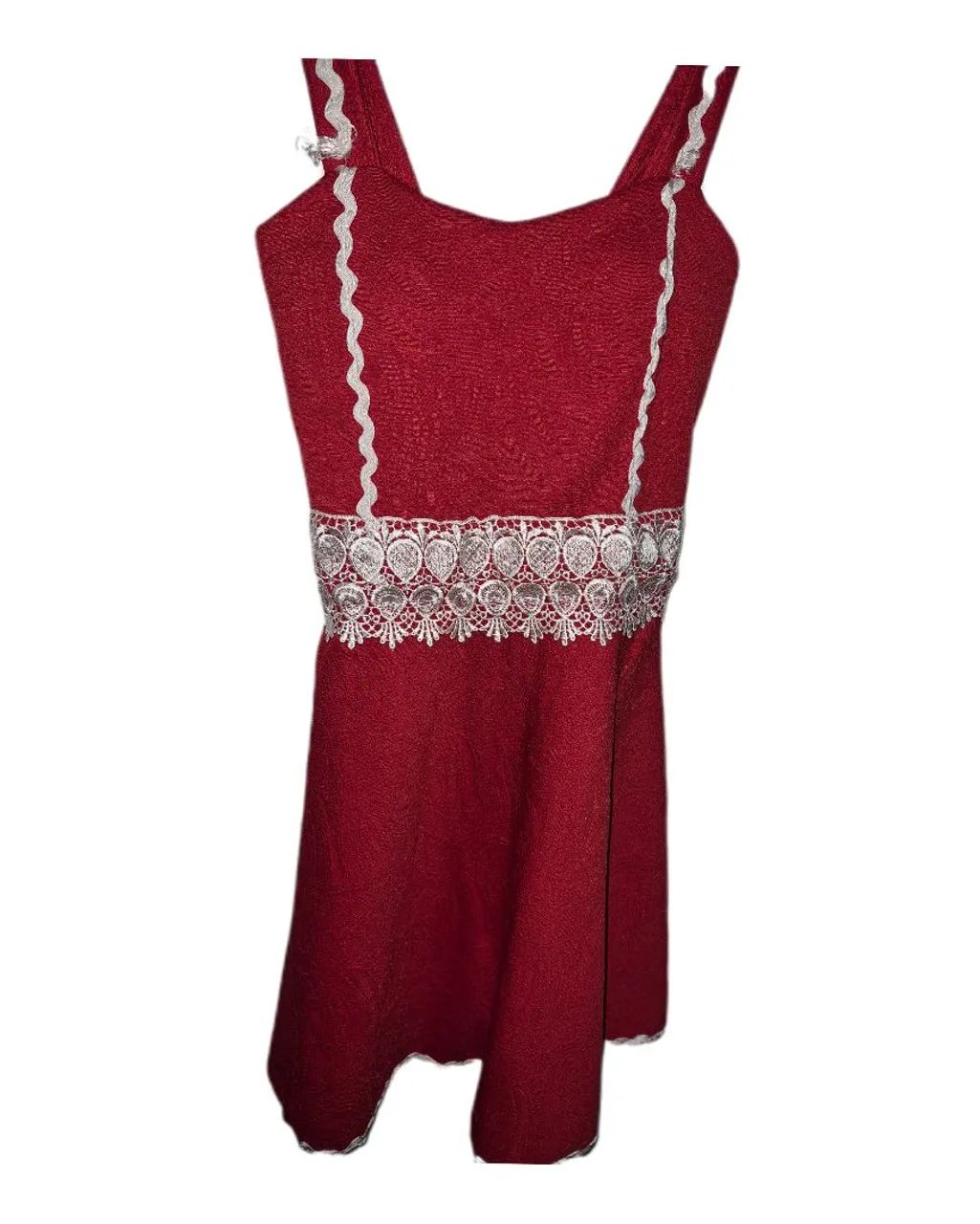 Vestido Vermelho com Renda Branca | Peça Única