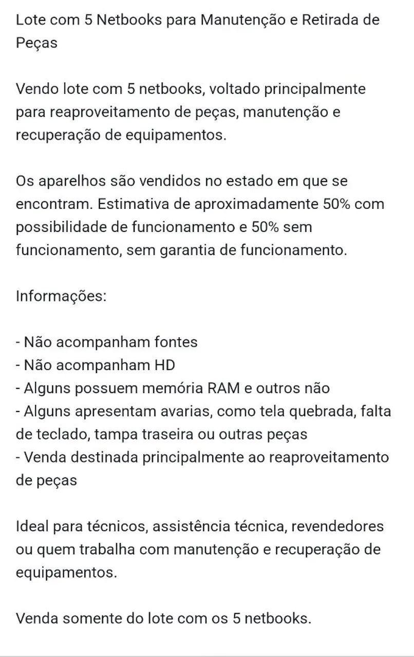 Lote com 5 Netbooks para Manutenção e Retirada de Peças - Foto 2
