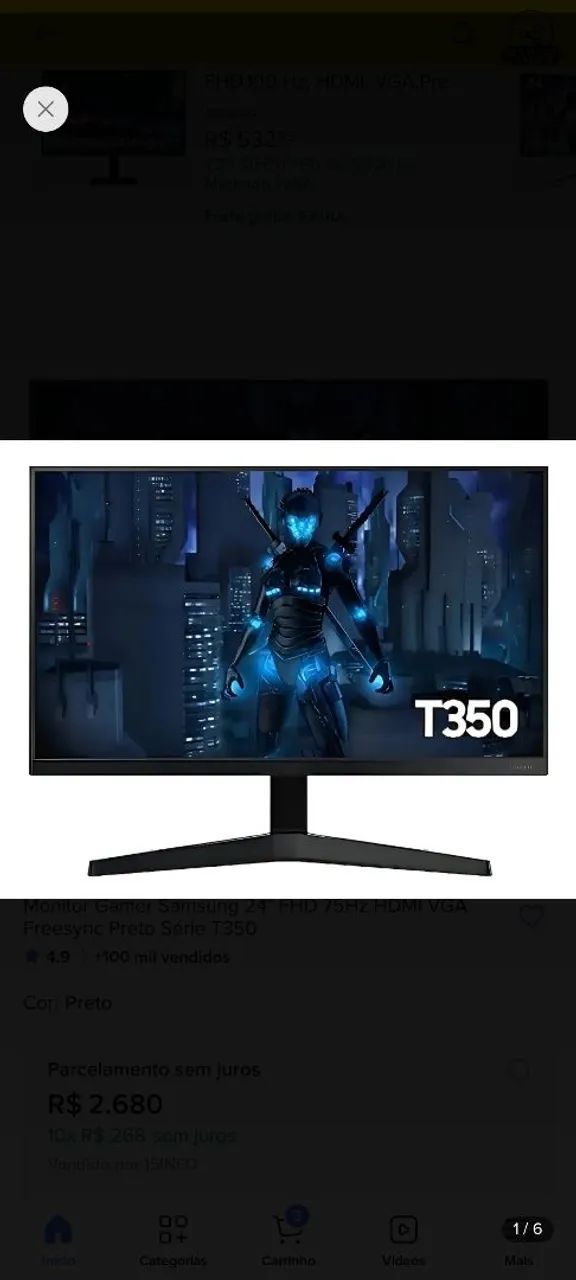 Monitor Samsung 24 Polegadas 75HZ  T350 - Foto 4