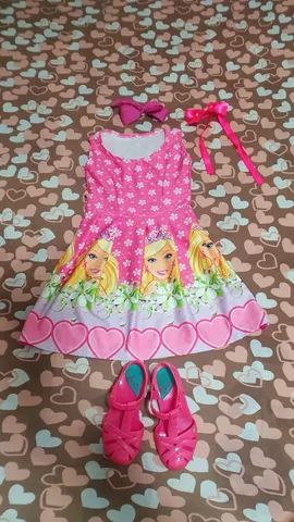 Vestido Infantil Verão em super cetim Barbie Tam 6 a 12 - Infanti