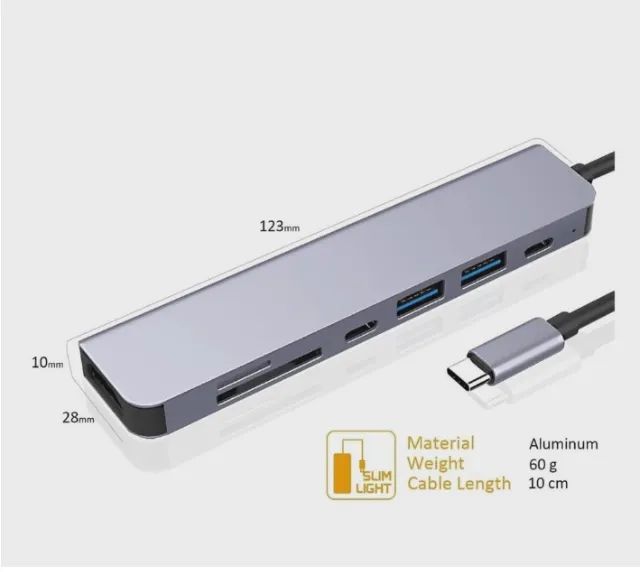 Adaptador Hub 7 Em 1 Tipo C Hdmi Usb 3.0 Pd Sd/tf - Foto 2