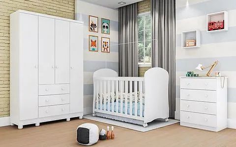 Quarto Infantil Junior C/ Berço Cama Smim - Peroba