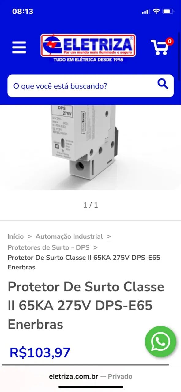 Protetor De Surto Classe II 65KA 275V DPS-E65 Enerbras