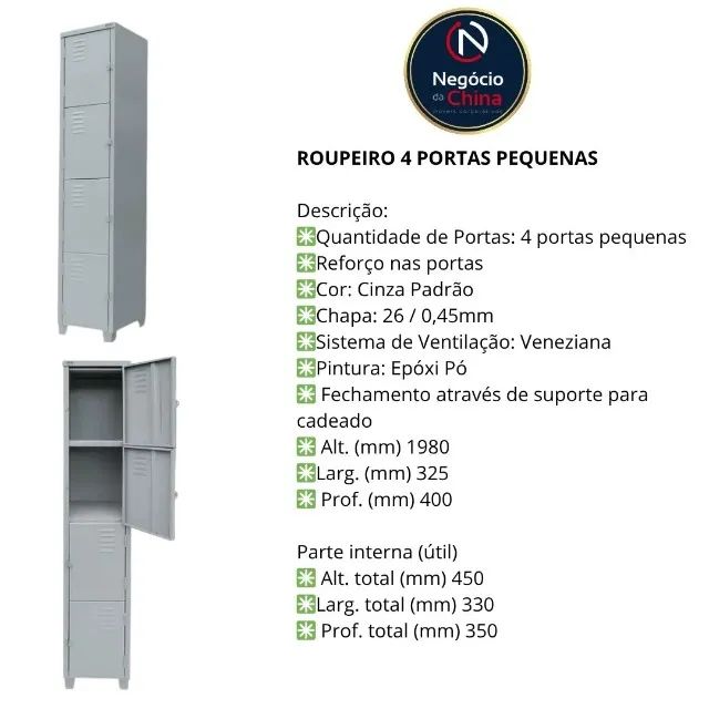 Roupeiro Locker em Aço 4 portas pequenas - Foto 2