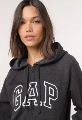 Blusa de Moletom Flanelada Aberta GAP Capuz Grafite
