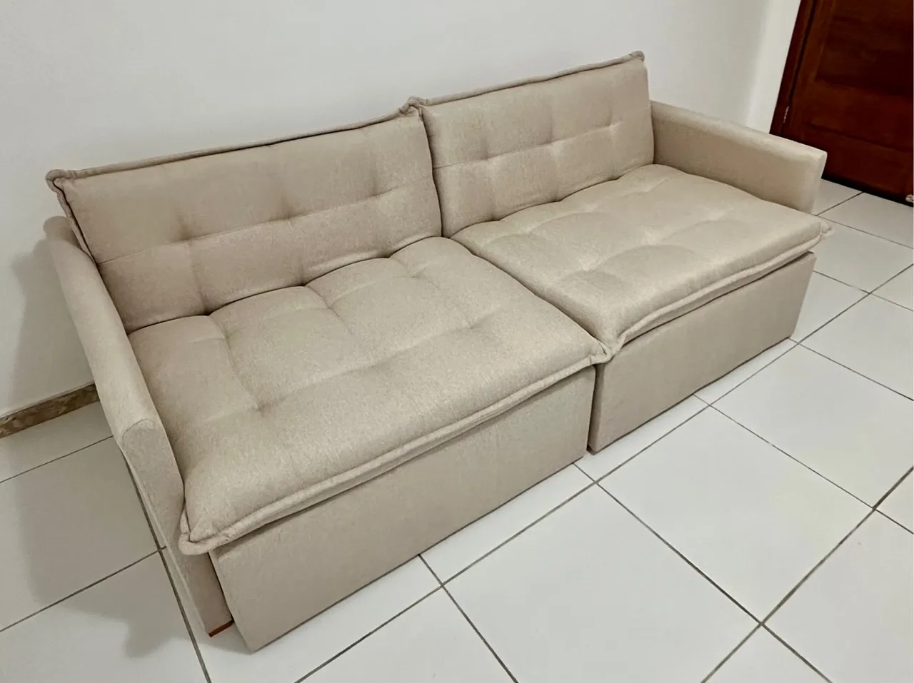 Sofá Modular 2 Lugares Bege Claro