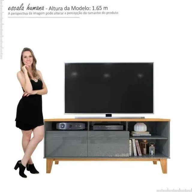 Rack Para Tv De 55 Polegadas Pés Retro Freijó/Off White Perolizado - Para Pronta Entrega  - Foto 5
