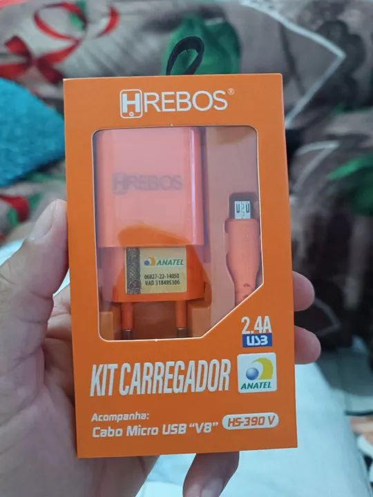 Kit Carregador HREBOS 2.4A USB V8 HS-390 V - Novo