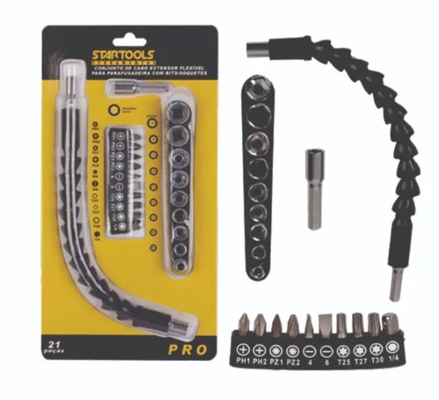 Startools Conjunto De Cabo Extensor Flexível Para Parafusadeira Com  Bits Soquetes