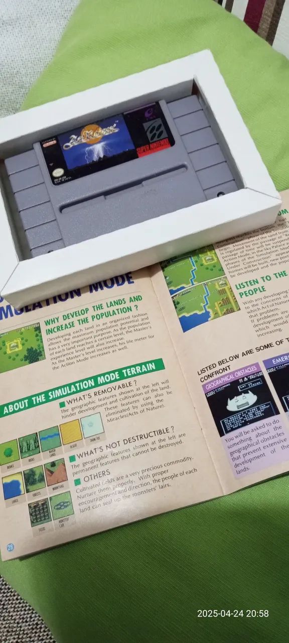 Jogo Original Super Nintendo - Actraiser - com manual original e berço. - Foto 2
