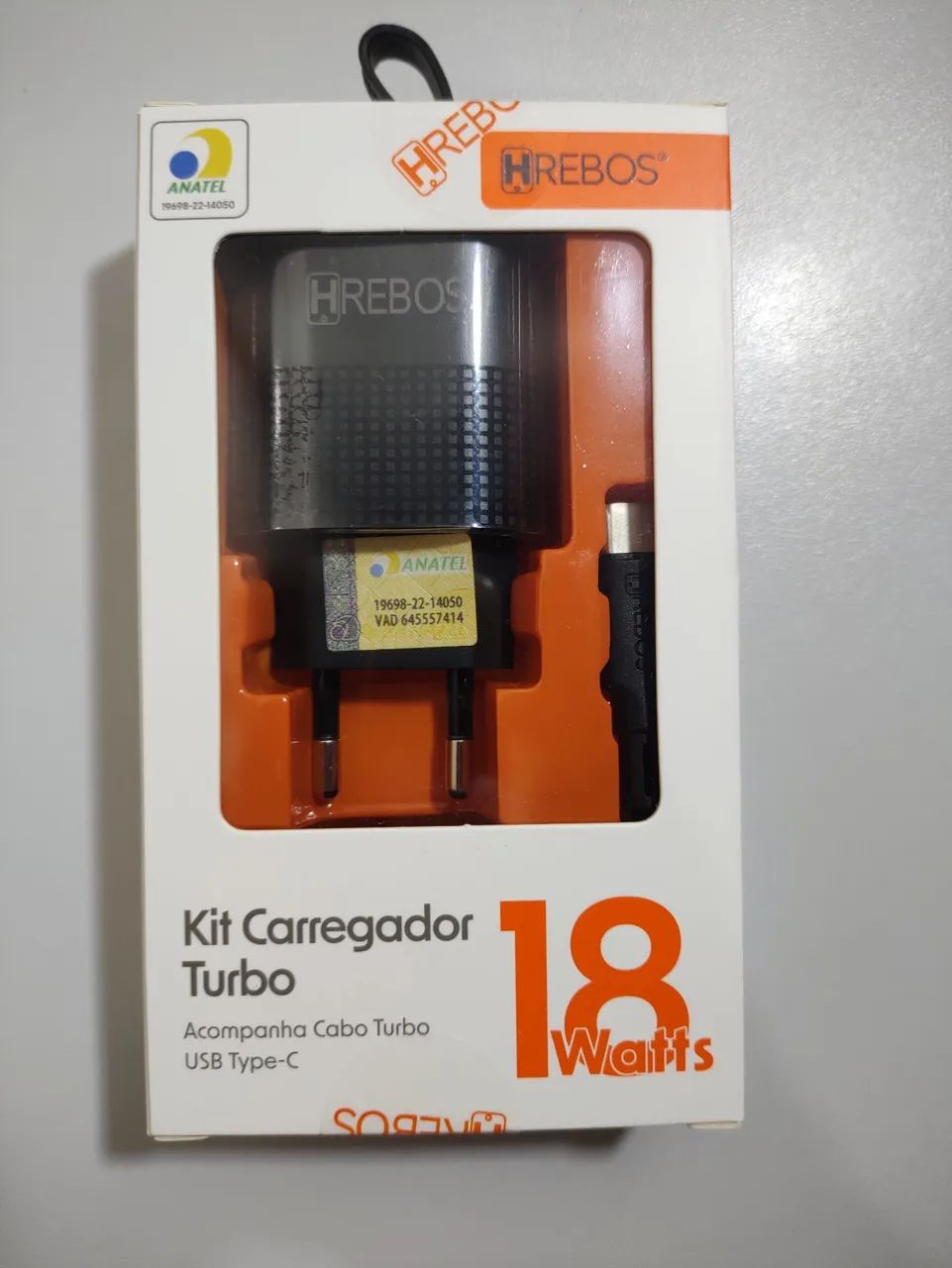 Carregador Turbo 18W Hrebos com Cabo USB Tipo-C