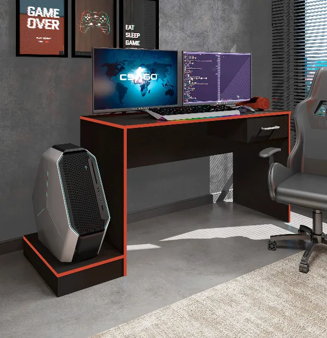 NOVA | Mesa Computador Gamer Escrivaninha Preta com Vermelho - Fazemos Entrega