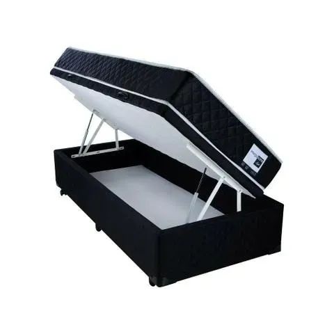 Cama box baú solteiro + colchão de molas e revestimento em suede