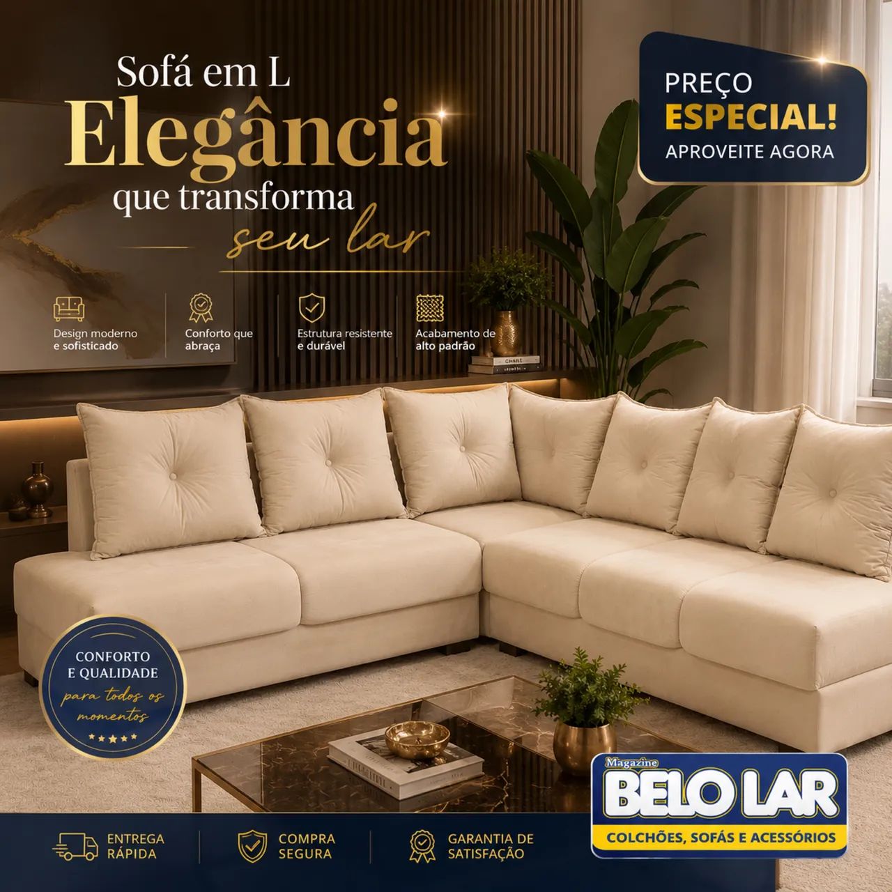 Sofá de canto elegante