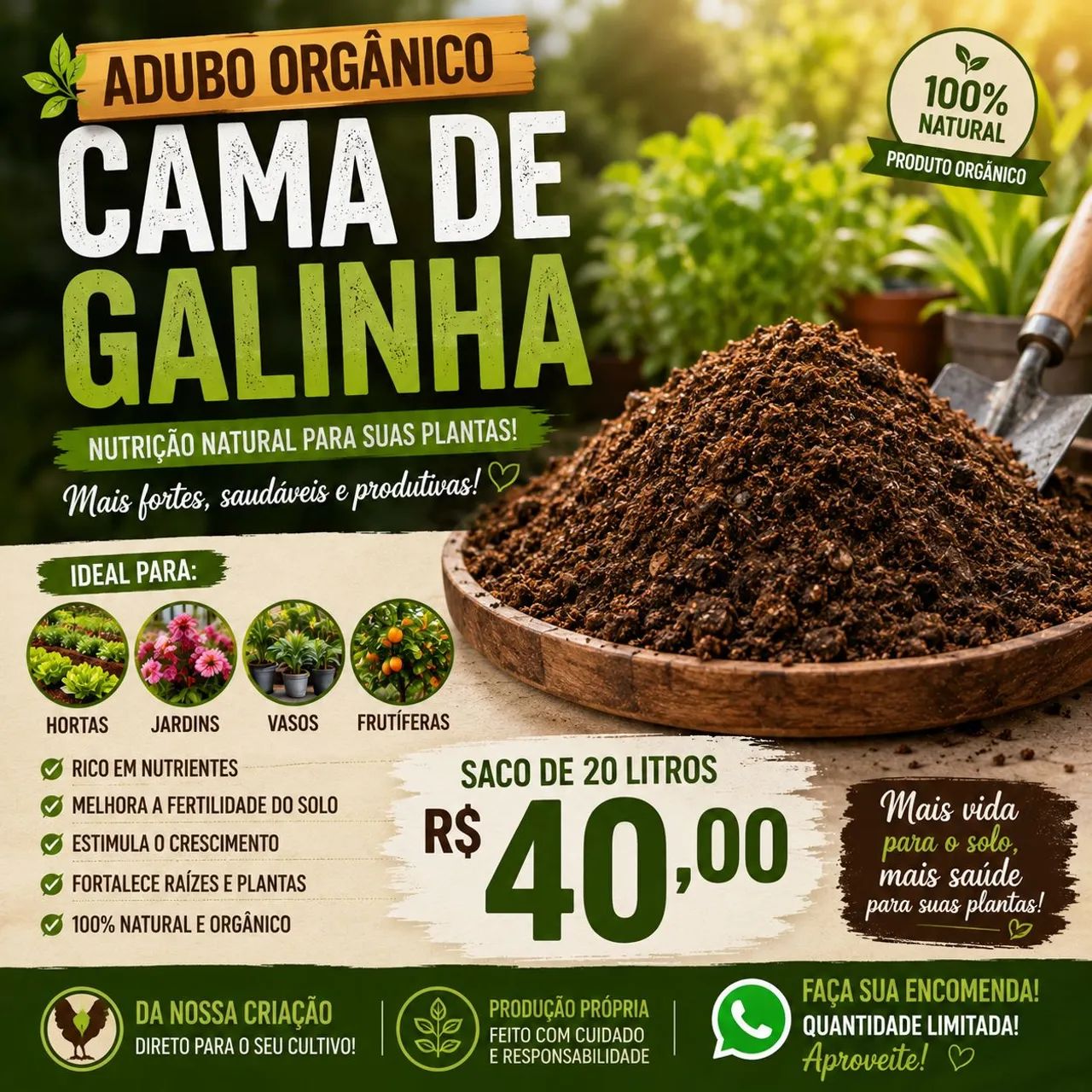 Aves caipiras e adubo cama de frango  - Foto 2