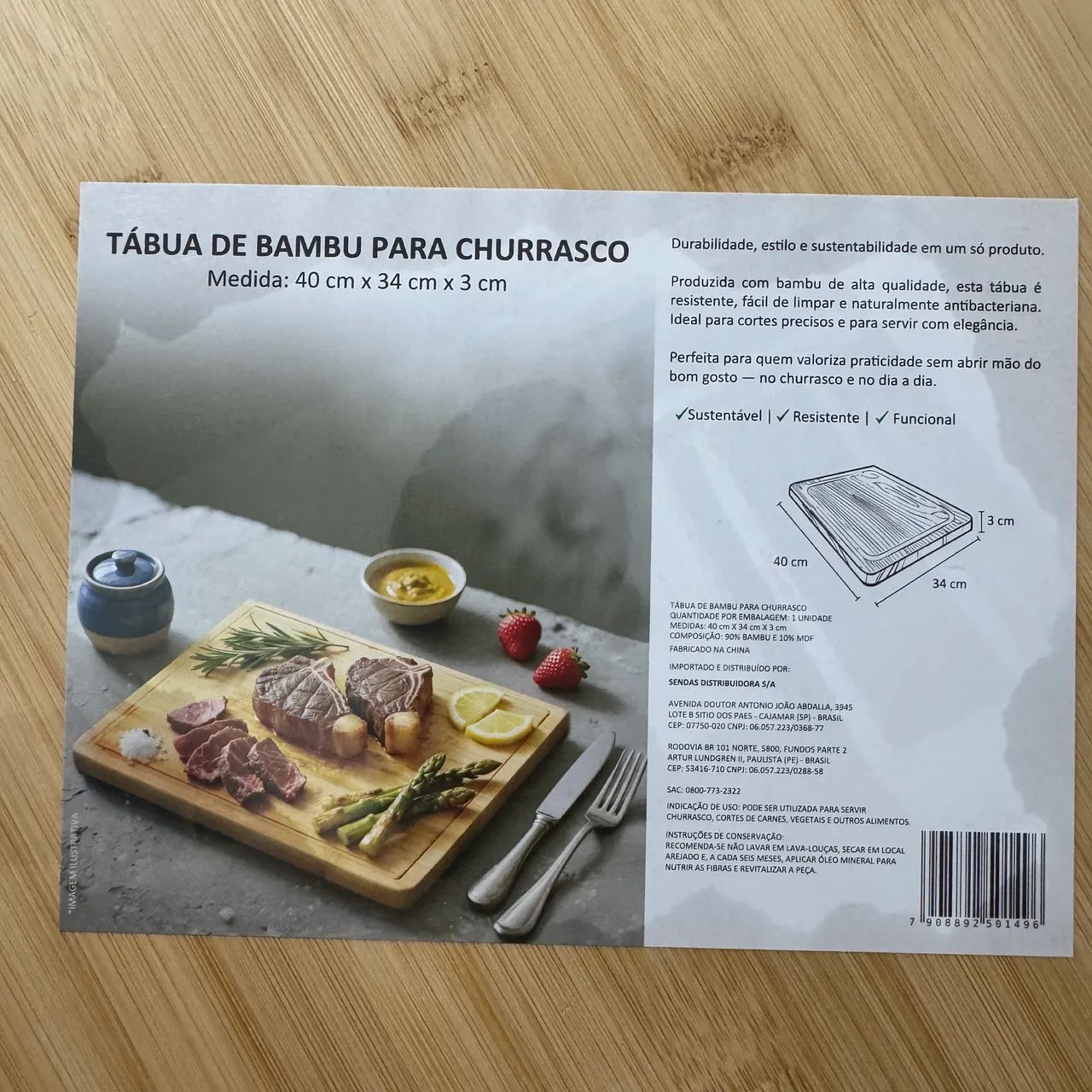 Tábua de bambu para churrasco