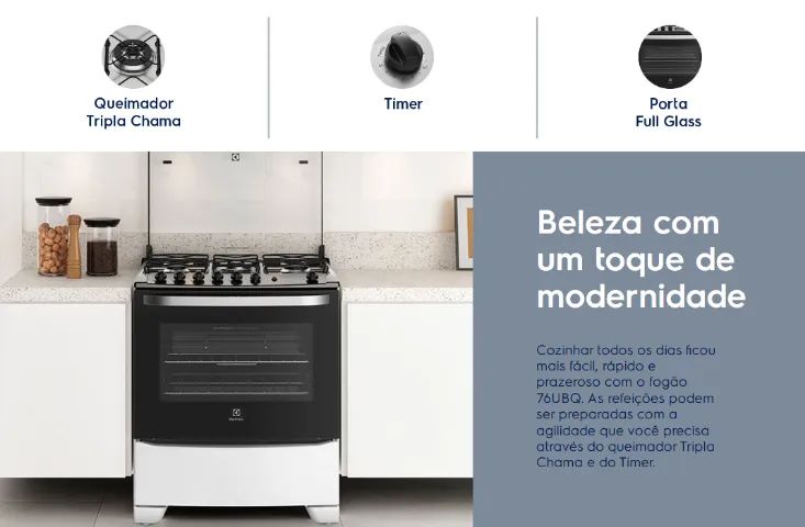Fogão 5 Bocas Electrolux Branco com Tripla Chama e Timer (76UBQ) - Bivolt - Foto 3