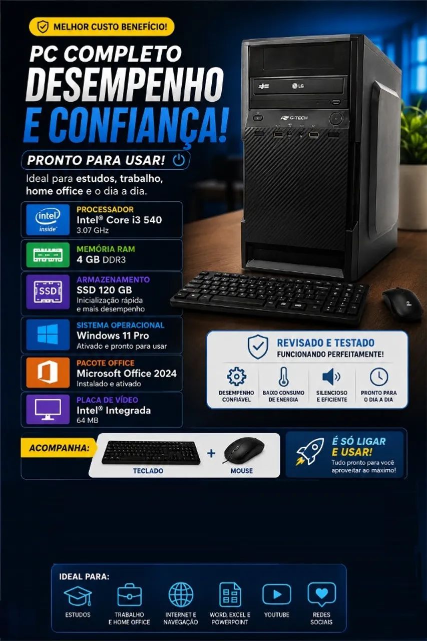 DESKTOP INTEL CORE i3 - COMPLETO E PRONTO PARA USAR