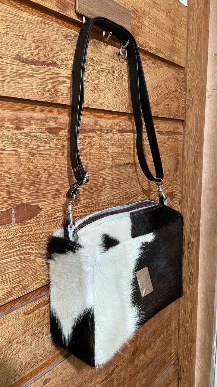 Bolsa de couro com pelo café malhado  - Foto 3