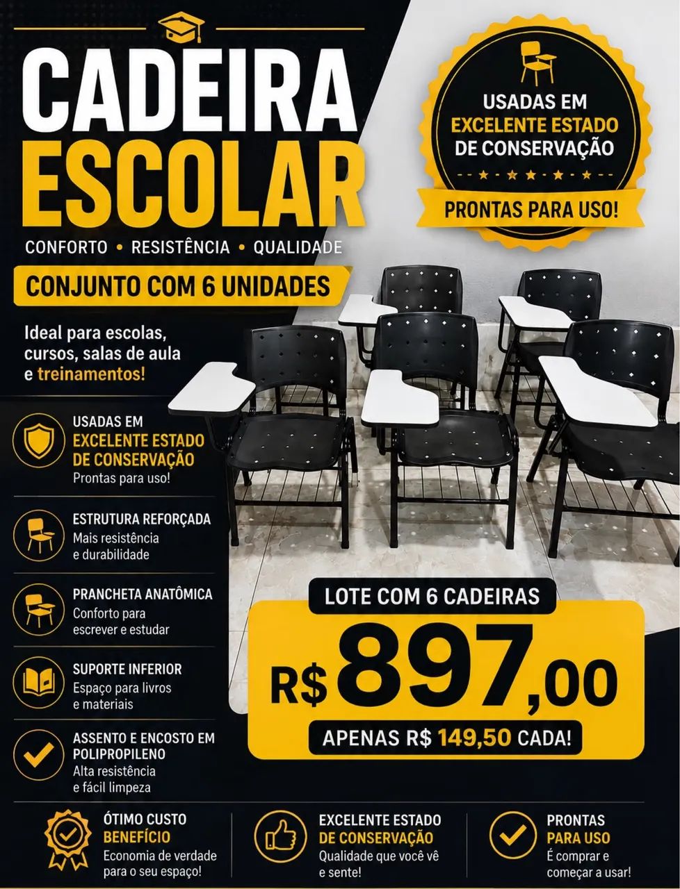 Kit com 6 Cadeiras Escolares
