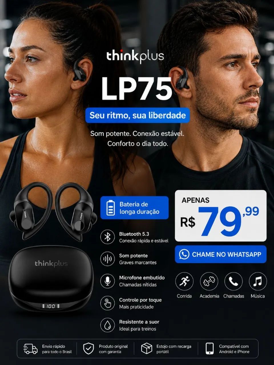 Fone de ouvido bluetooth Lenovo original lp75  - Foto 4