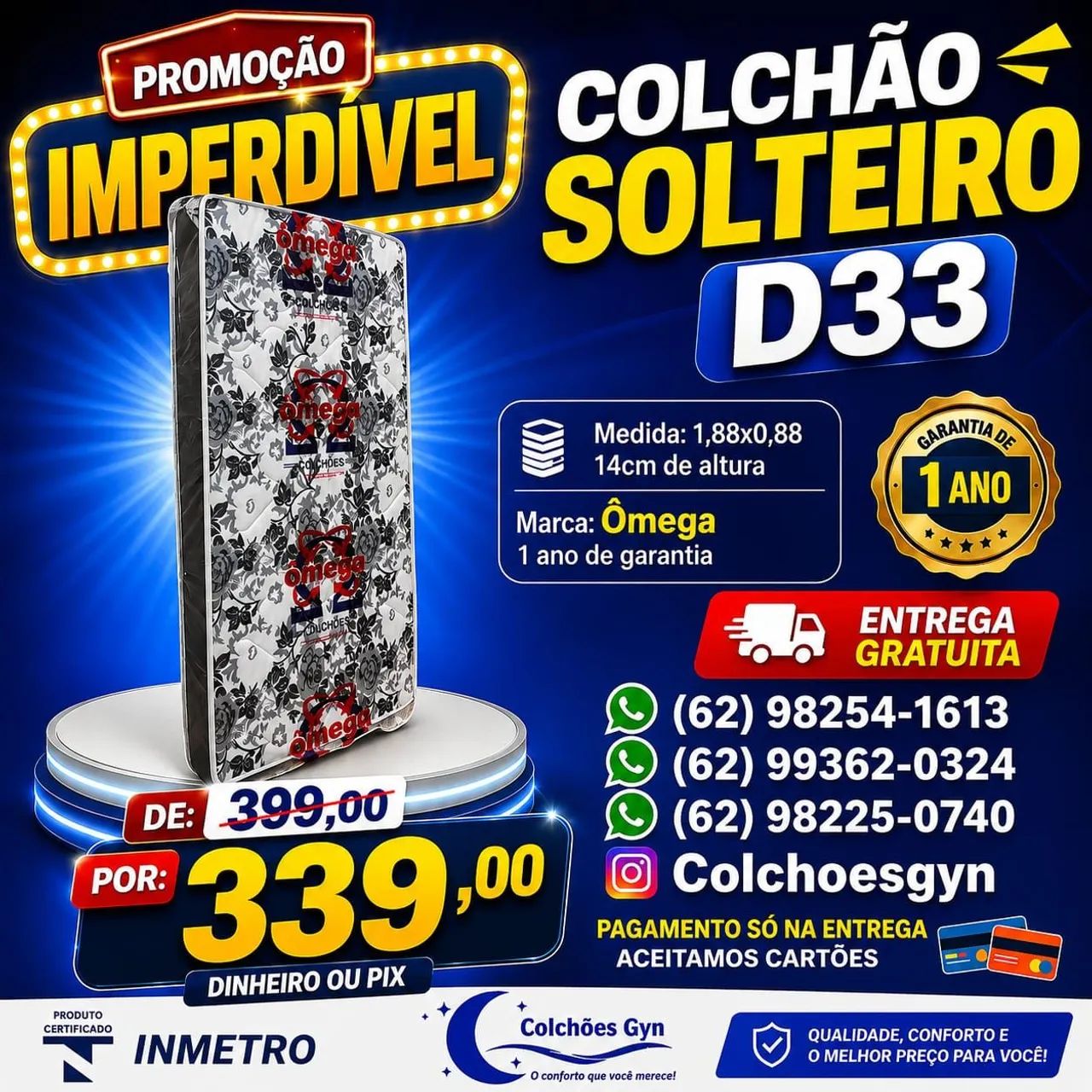 Colchão solteiro D33 entrega gratuita 
