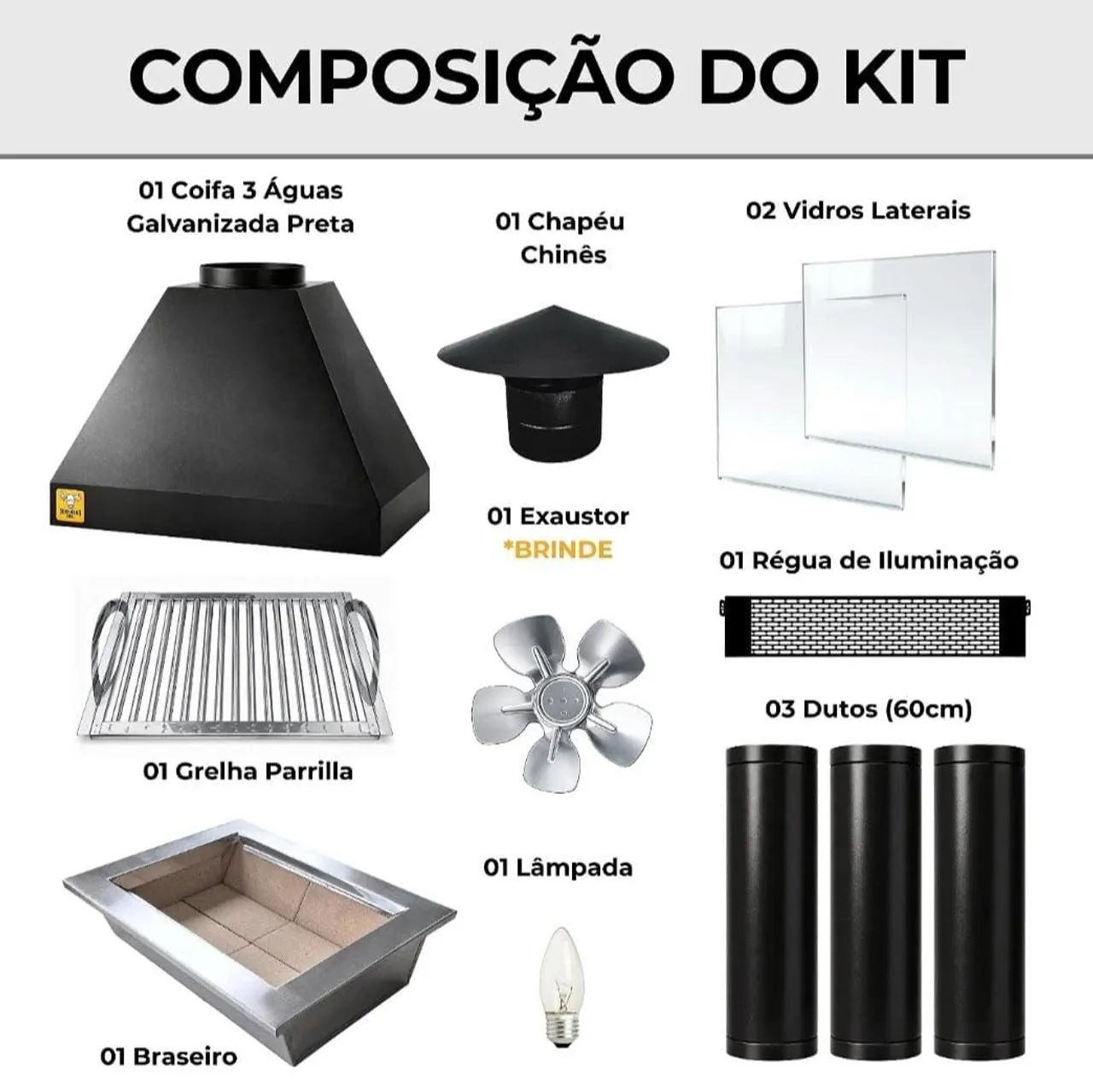 Kit Churrasqueira Gourmet 60cm Completa com Coifa e Vidros - Foto 5