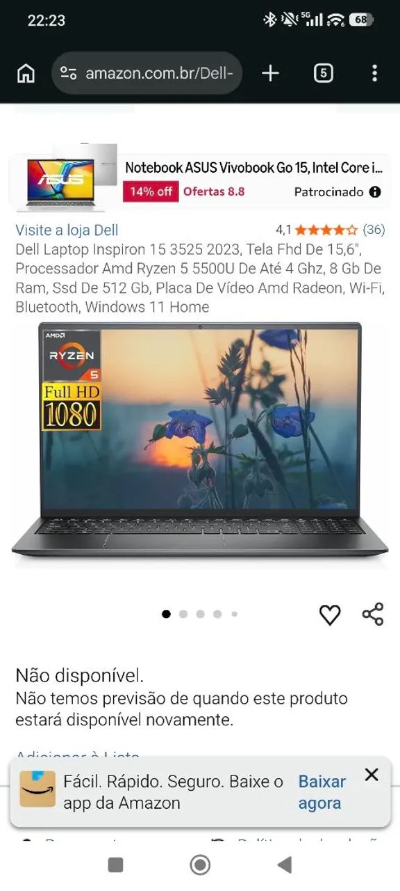 Notebook Dell SSD 512 16 GB bem novo - Foto 2
