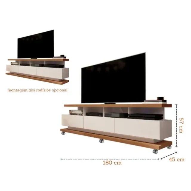 Rack para TV Vivare Off White com Nature - Foto 2