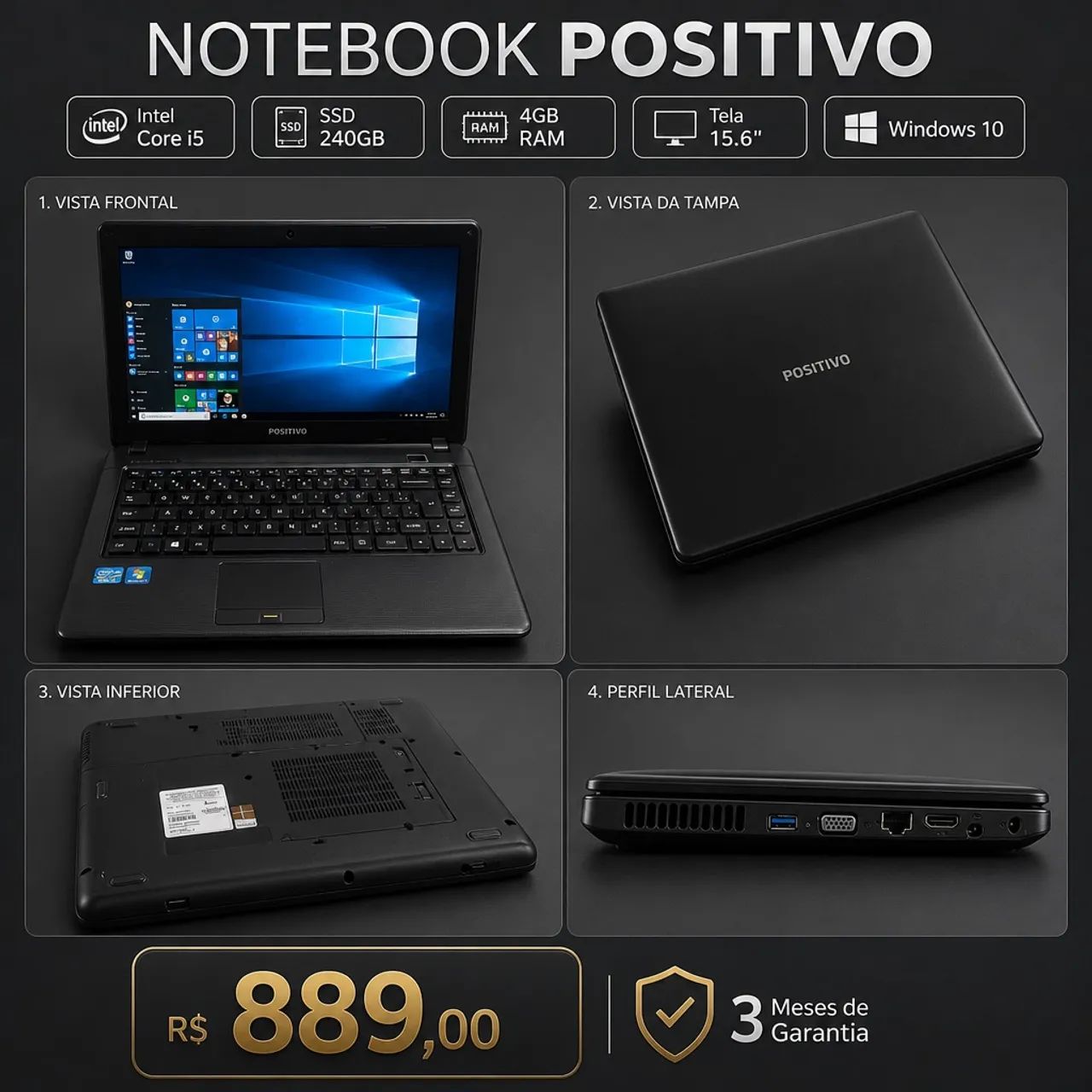 Notebook Positivo Intel Core i5 com SSD 240GB, 4GB RAM e Garantia - Foto 3
