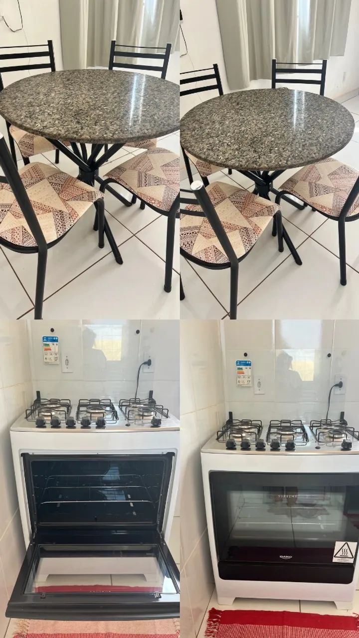 Mesa de jantar 4 lugares e um fogão 5 bocas