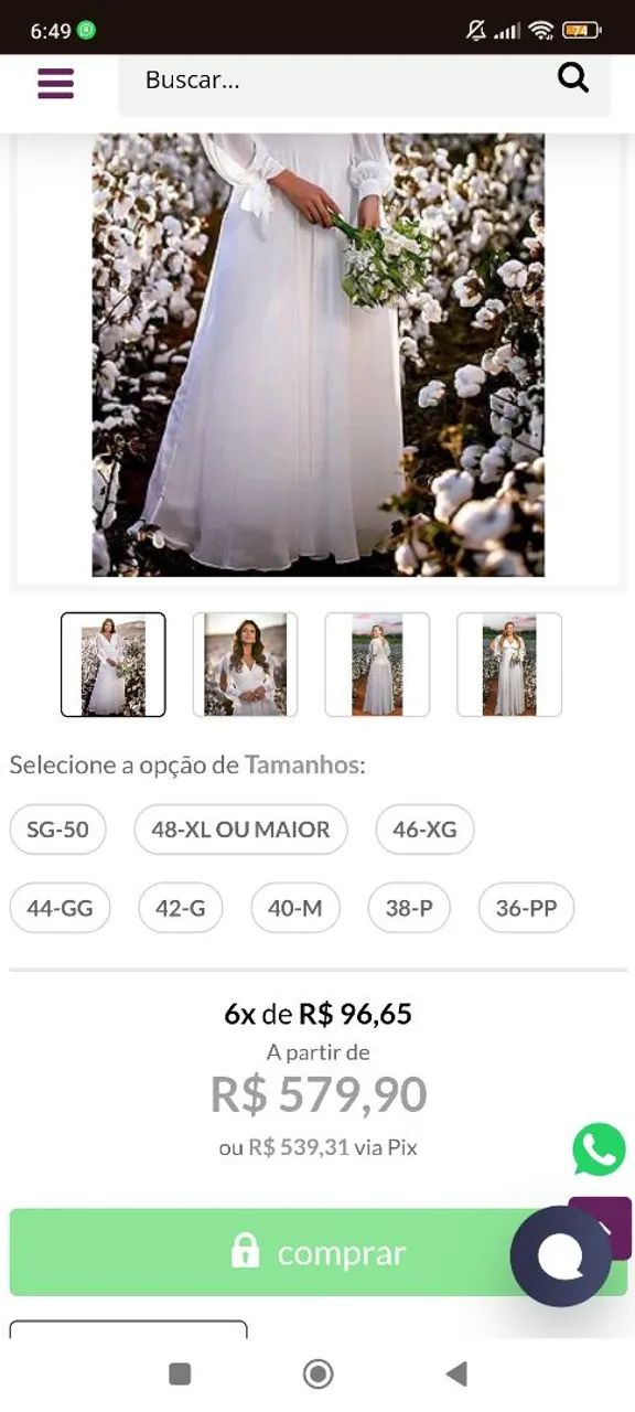 Vestido de noiva longo manga longa com decote V - Foto 3