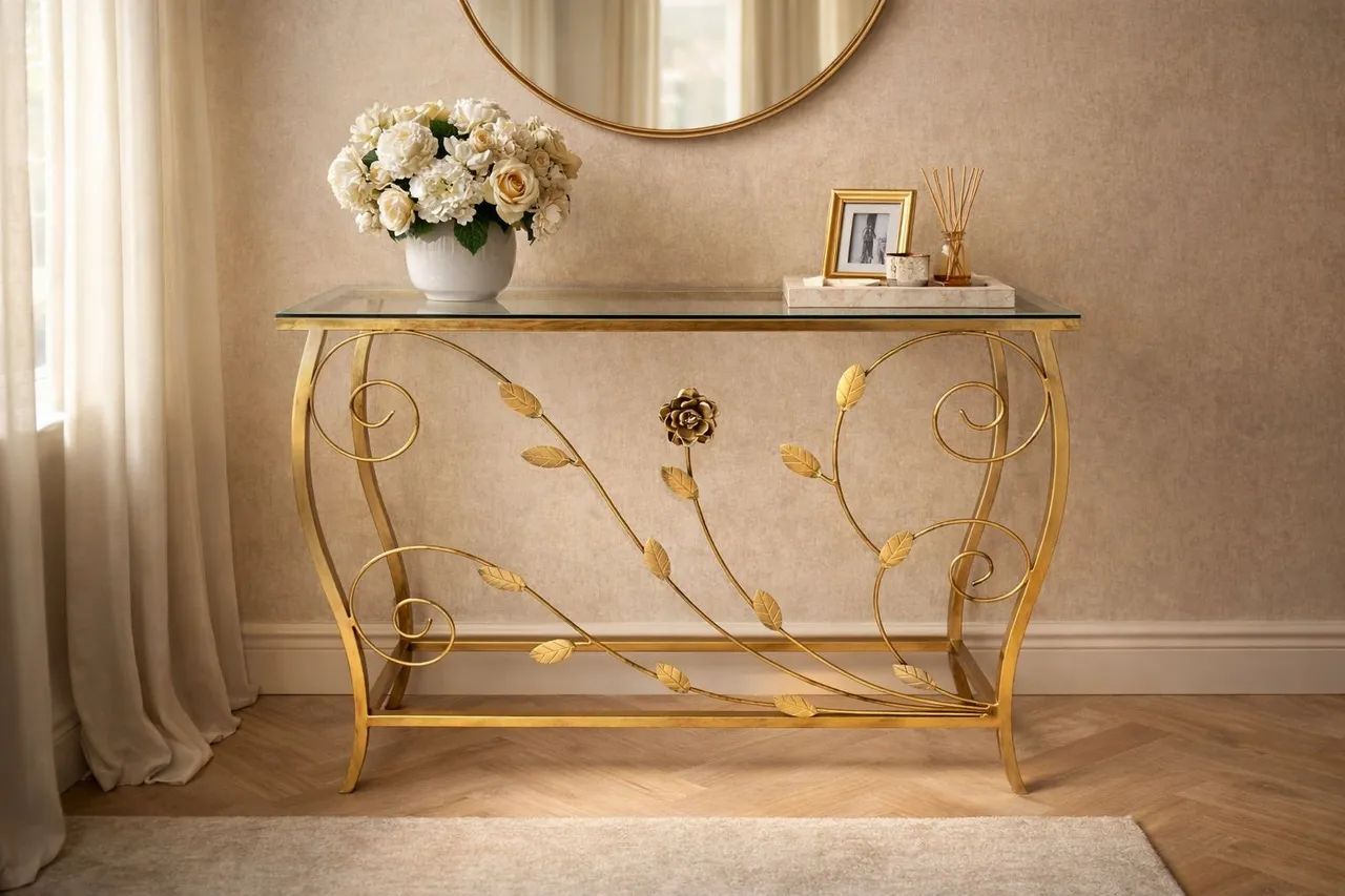 Console de Ferro com tampo de vidro