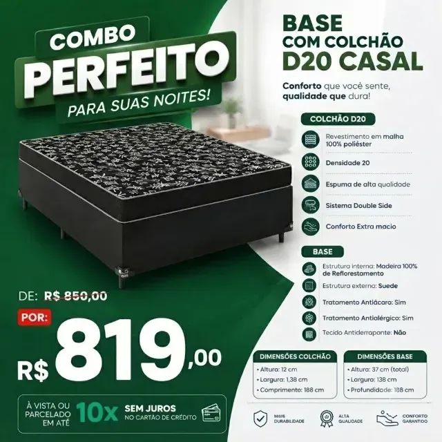 Base com colchão d20 casal em estoque 