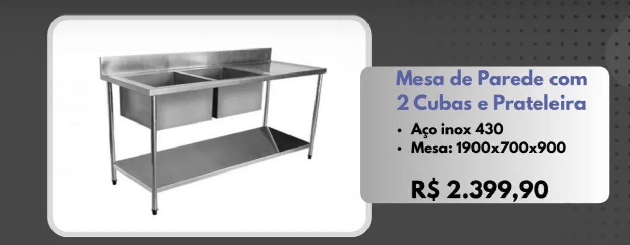 Mesa de Parede com 2 Cubas e prateleira 