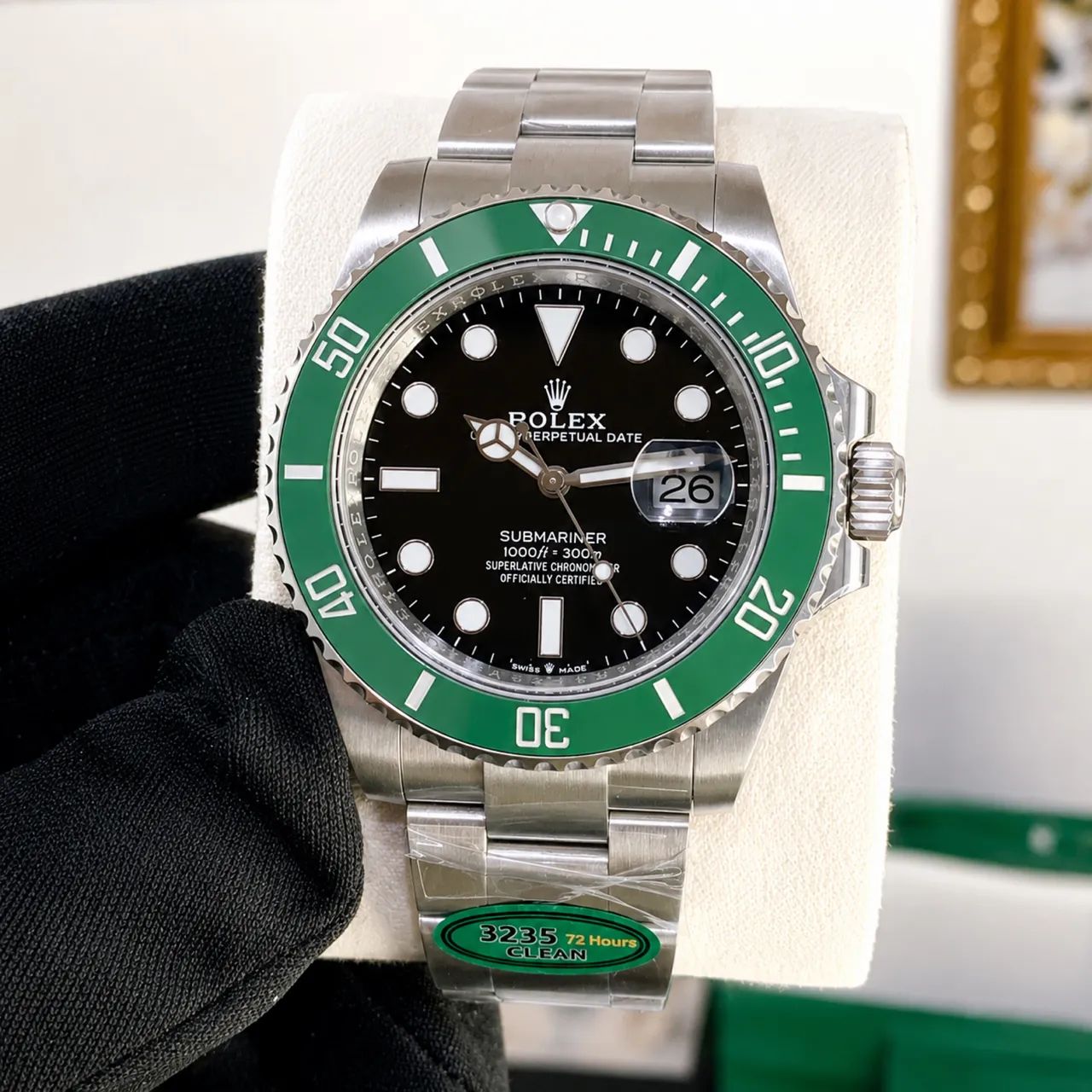 Relógio automático super c submariner rolex 3235 completo 