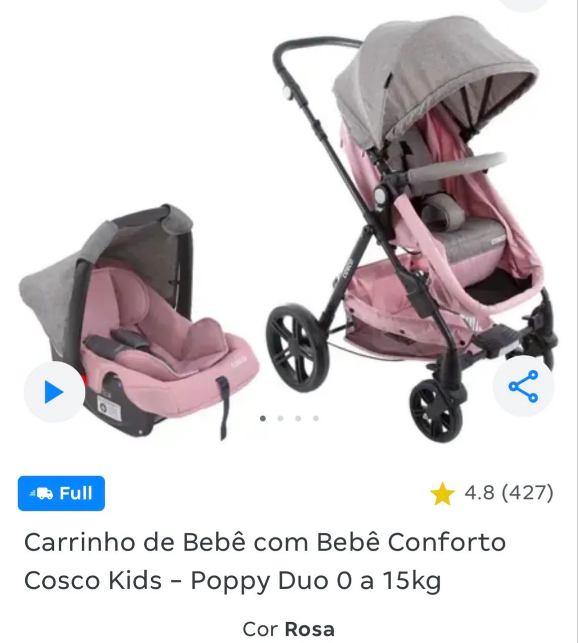 Carrinho de Bebê com Bebê Conforto 
