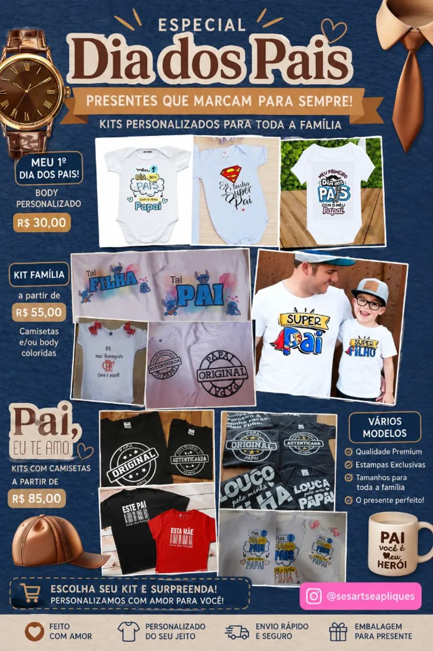 Camiseta e bory dia dos pais