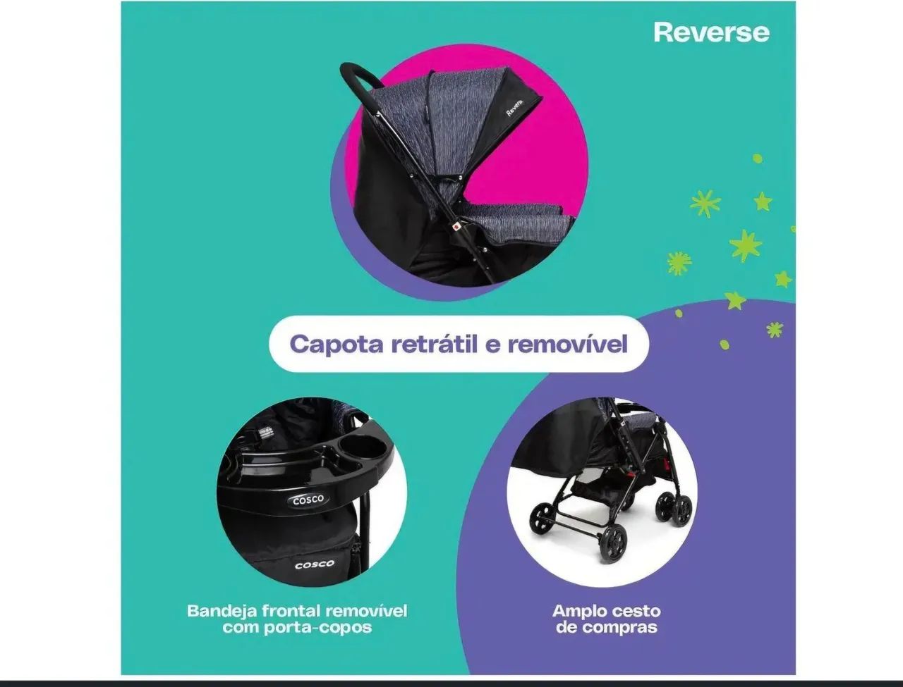 Carrinho de bebe com alça reversível Cosco kids - Foto 2
