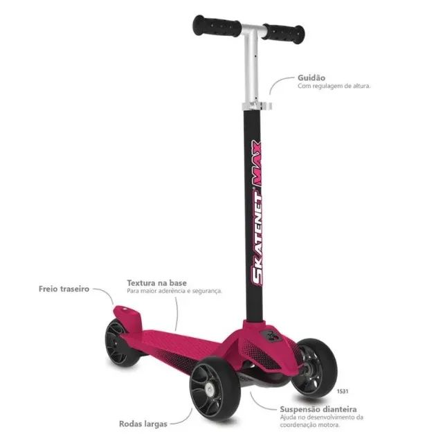 Patinete Skatenet Max - Rosa e Preto - Bandeirante em ótimo estado - Foto 4